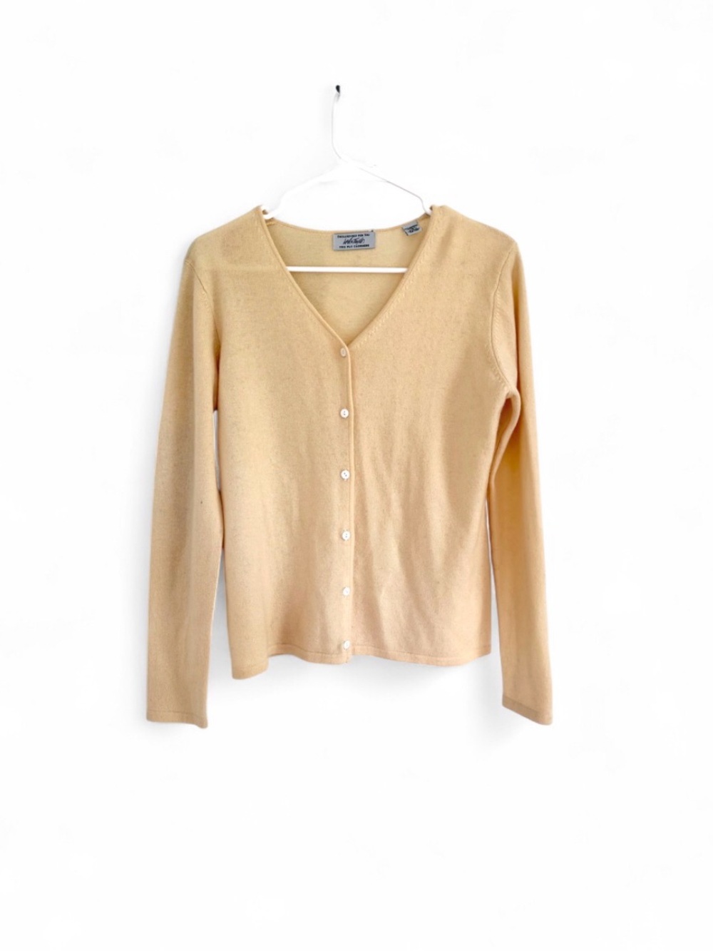 Lord & Taylor Womens 100% Cashmere V-Neck Button Front Cardigan S Cream Yellow